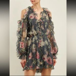 ZIMMERMANN Iris Cold-shoulder Floral-print Silk-georgette Playsuit size 0
